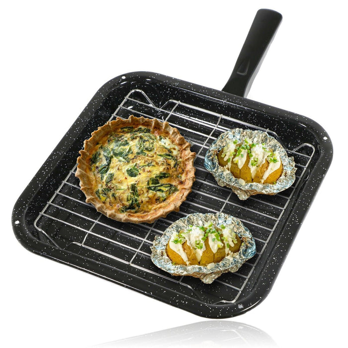 Small Square Grill Pan, Rack & Detachable Handle for Zanussi Non-Stick (Black, 285 mm x 275 mm)