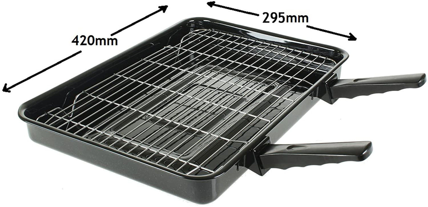 Large Grill Pan, Rack & Dual Detachable Handles with Adjustable Shelf for BEKO Oven Cookers