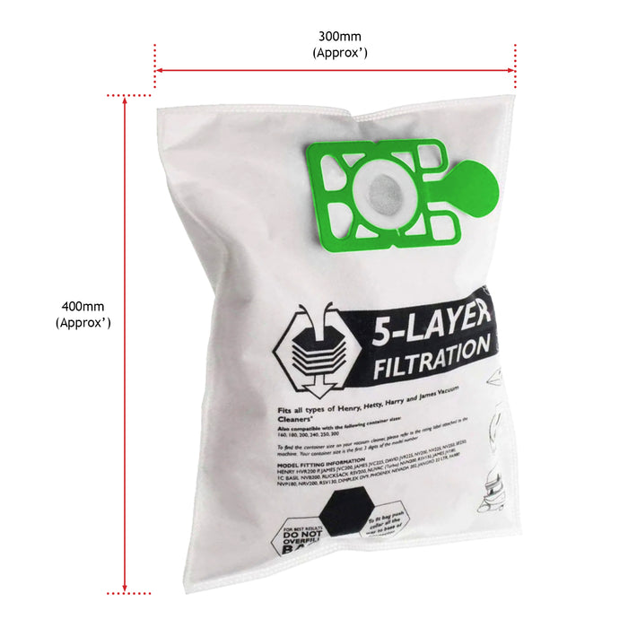 Dust Bags + Cloth Filter 12" for Numatic Henry Hetty Vacuum (10 bags + 1 filter)