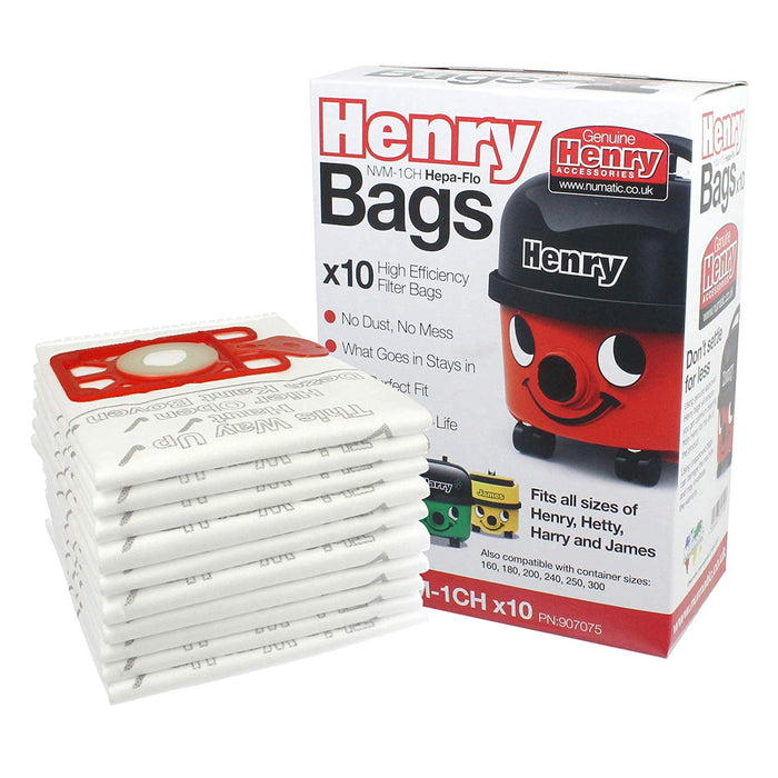 Numatic HENRY HVR200 HVX200 Vacuum Cleaner Hepa-Flo Dust Bags Genuine NVM-1CH 604015 907075 (Pack of 10 Bags)