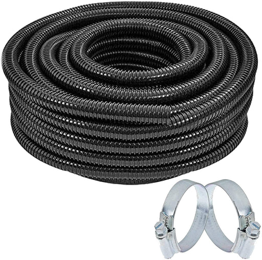 Marine Pond Hose Flexi Pump Corrugated Pipe + 2 Clamp Clips (25mm, 20m)
