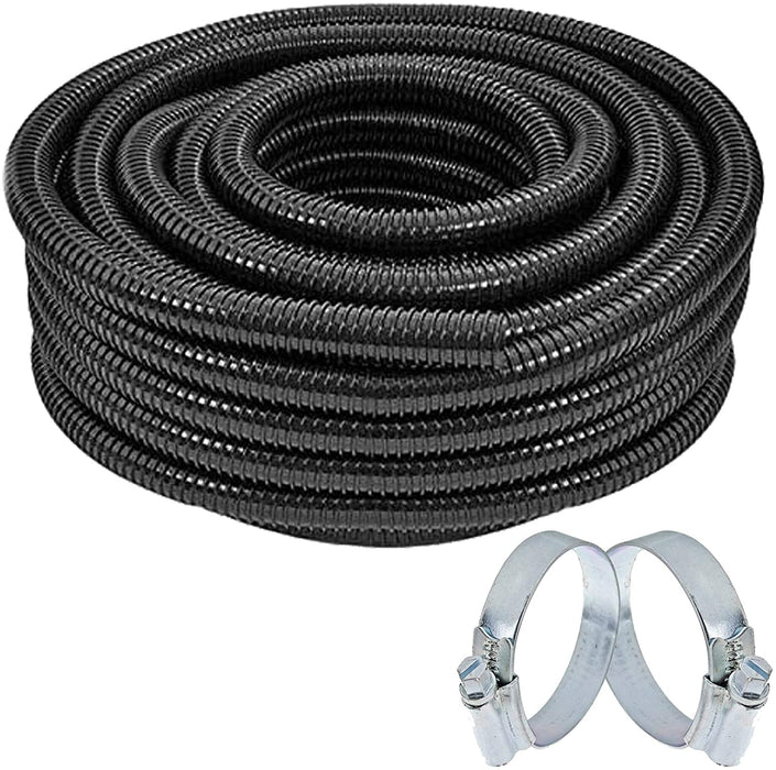Marine Pond Hose Flexi Pump Corrugated Pipe + 2 Clamp Clips (25mm, 15m)