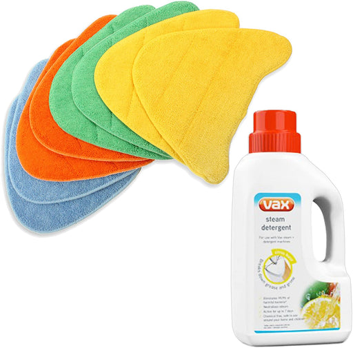 Premium Cover Pads for Vax S86-CCM-3 S86-MC-C S86-SF-B S86-SF-C S86-SF-CCP S86-SF-CC Steam Fresh Steam Cleaner Mop (Pack of 8 + Steam Detergent)