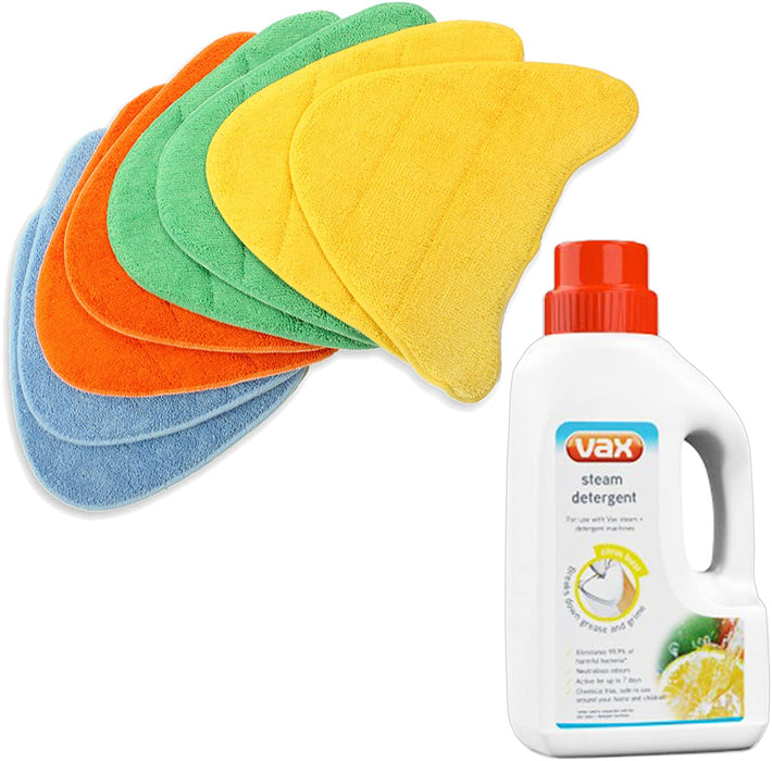 Premium Cover Pads for Vax S86-CCM-3 S86-MC-C S86-SF-B S86-SF-C S86-SF-CCP S86-SF-CC Steam Fresh Steam Cleaner Mop (Pack of 8 + Steam Detergent)
