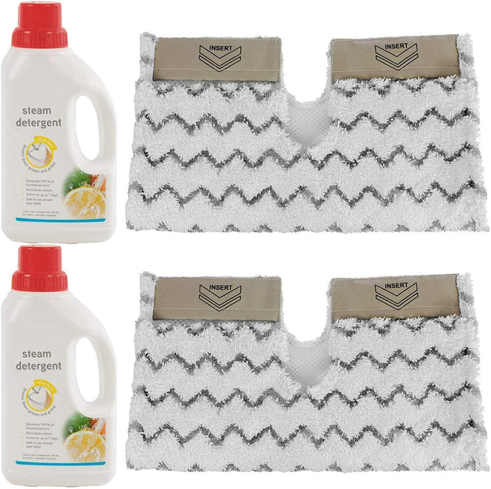 Cover Pads for SHARK Steam Cleaner Mop Dirt Grip S6001 S6003 Klik n' Flip (Pack of 2) + 2 x 500ml Detergent
