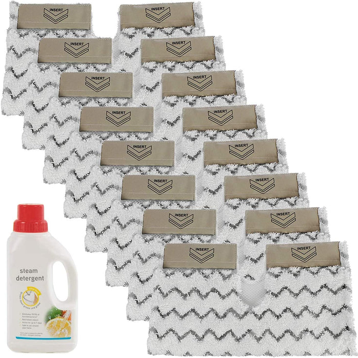 Cover Pads for SHARK Steam Cleaner Mop Dirt Grip S6001 S6003 Klik n' Flip (Pack of 8) + 500ml Detergent