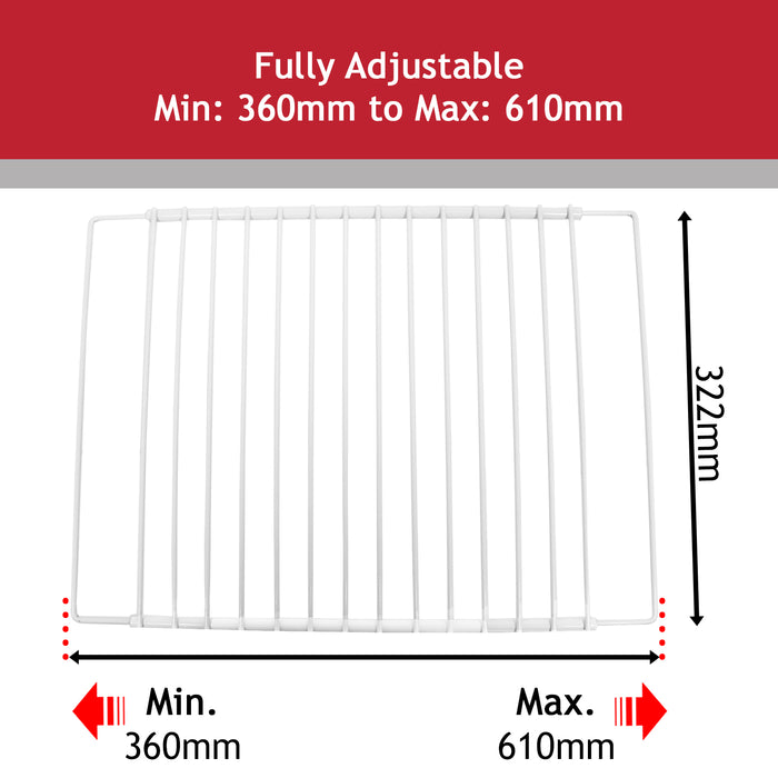 Fridge Shelf for HOTPOINT Adjustable Plastic Coated White Rack Extendable Arms