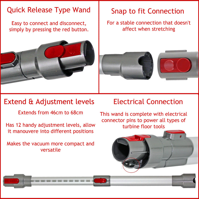 Adjustable Telescopic Rod Wand Pipe Tube for Dyson V11 SV14 Vacuum Cleaner (Aluminium Grey)
