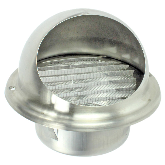 Stainless Steel Round Bull Nosed External Extractor Wall Vent Outlet with Insect Mesh Grille (4" / 100mm)