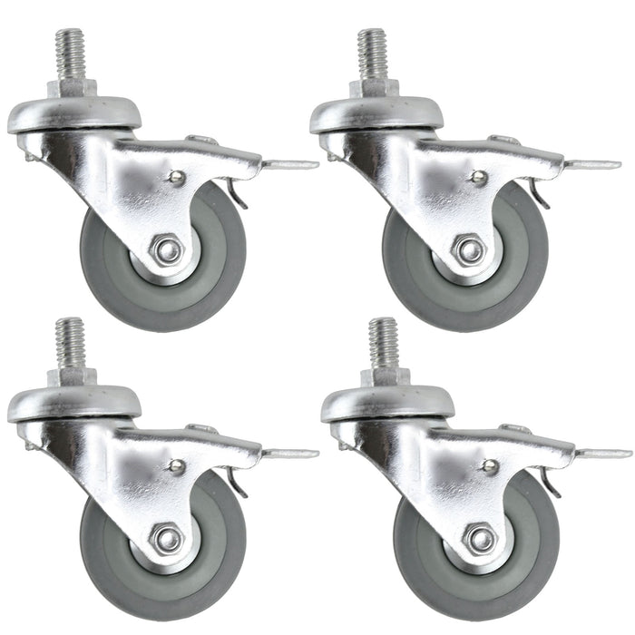 Universal 50mm M10 Threaded Castor Wheels Swivel Braked Non-Marking Caster (Pack of 4 + Bolts)