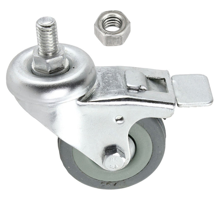 Universal 50mm M10 Threaded Castor Wheels Swivel Braked Non-Marking Caster (Pack of 4 + Bolts)