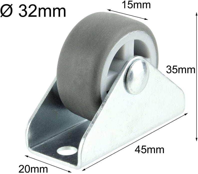 10 x UNIVERSAL 32mm Rubber Castor Trolley Wheels Fixed Middle 1'' Small Mini