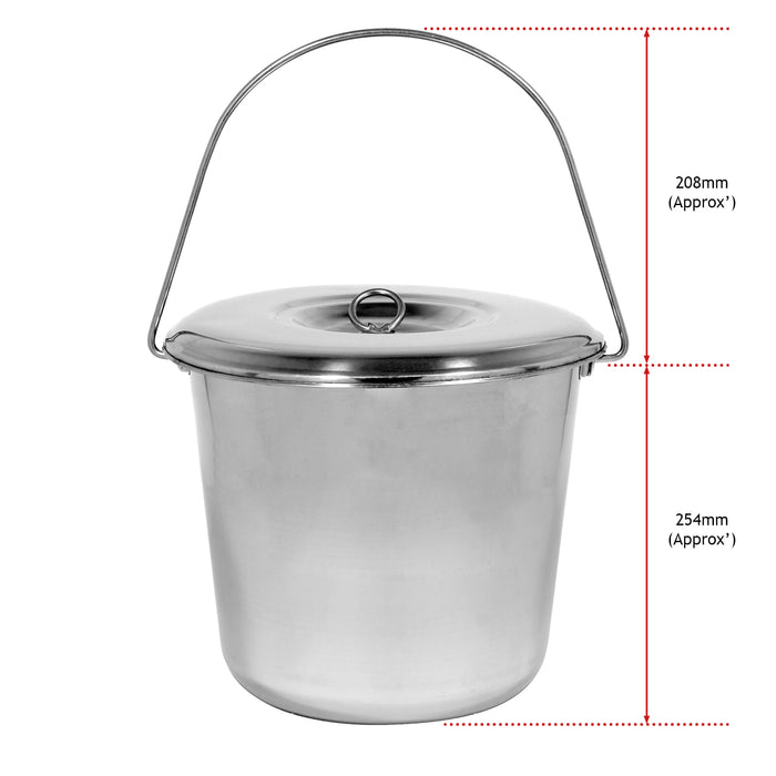 12L Metal Bucket + Lid Stainless Steel Garden 12 Litre Heavy Duty Pail Handle
