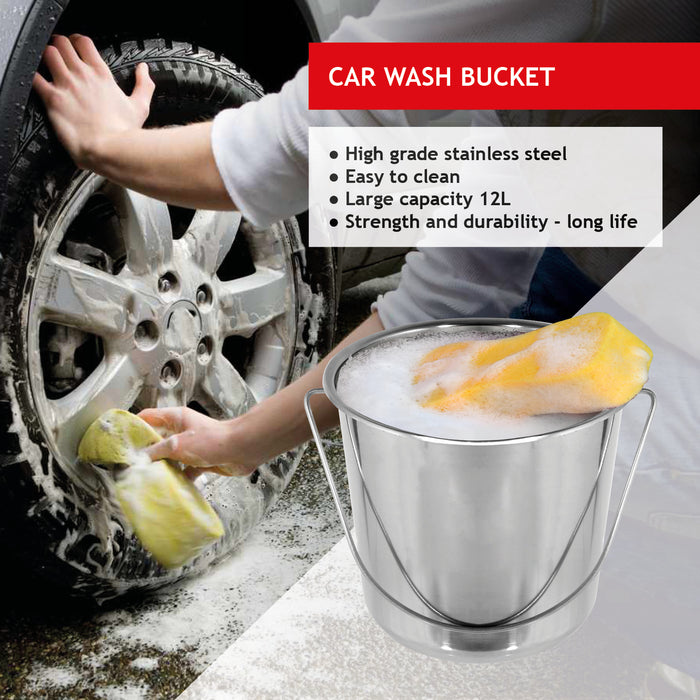 12L Metal Bucket with Lid Stainless Steel 12 Litre Large Heavy Duty Pail Handle