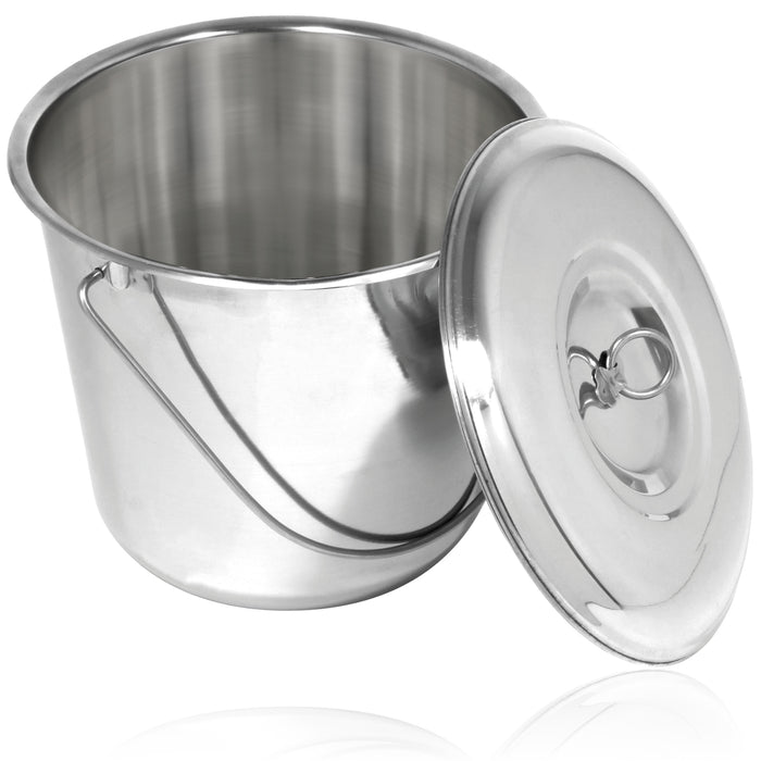 12L Metal Bucket with Lid Stainless Steel 12 Litre Large Heavy Duty Pail Handle x 2