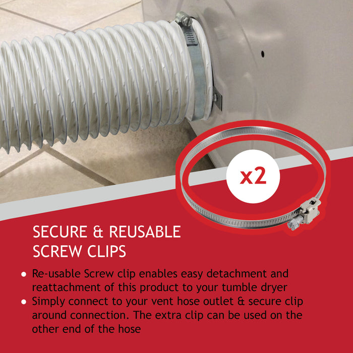 Extra Long Vent Hose & Screw Clips Kit for Swan Tumble Dryer (6 Metre, 100mm Diameter)