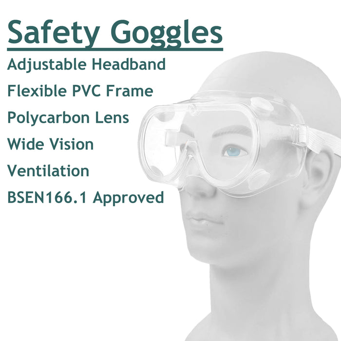 Multipurpose Safety Goggles Protection Glasses One Size Fit Pack of 3 Clear