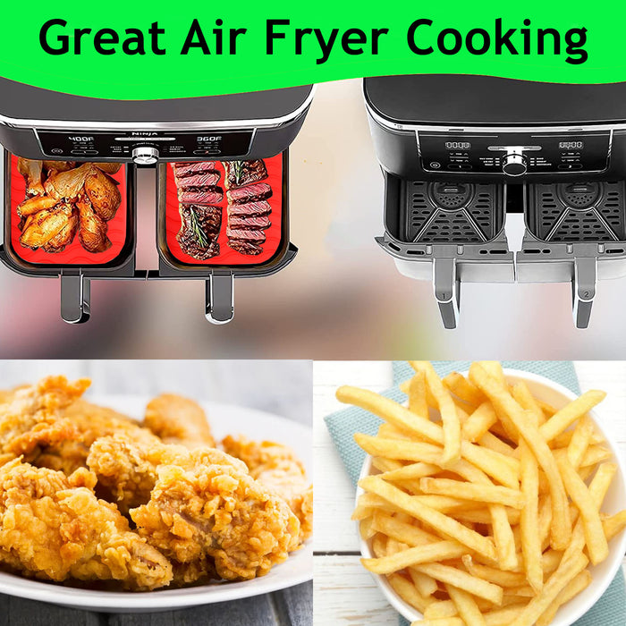Air Fryer Basket Liner Dual Drawer Pot Silcone Mat Rectangular Handles