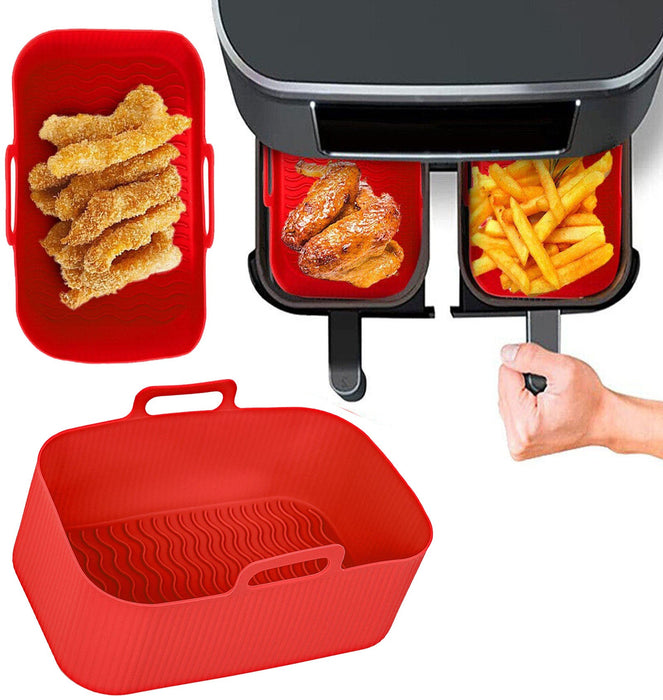 Air Fryer Basket Liner Dual Drawer Pot Silcone Mat Rectangular Handles x 2