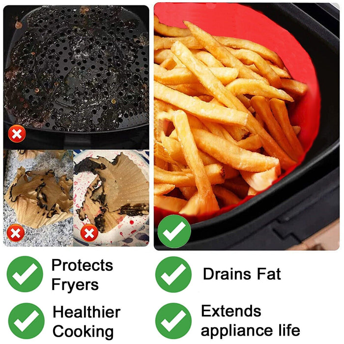Air Fryer Basket Liner Silicone Pot Mat Non-Stick Multi Cooker Frying Round Tray With Handle Red