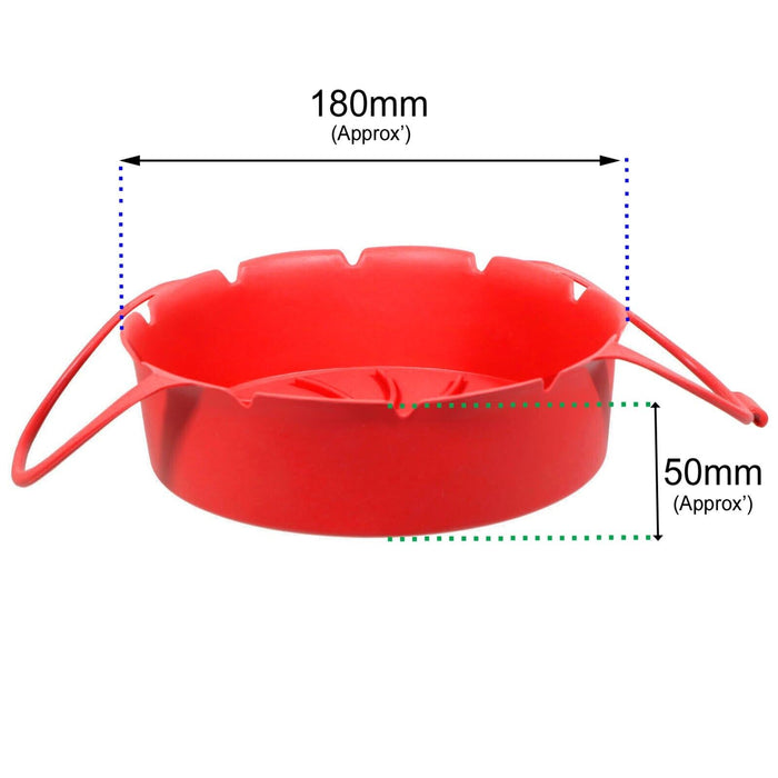 Air Fryer Basket Liner Silicone Pot Mat Non-Stick Multi Cooker Frying Round Tray With Handle Red