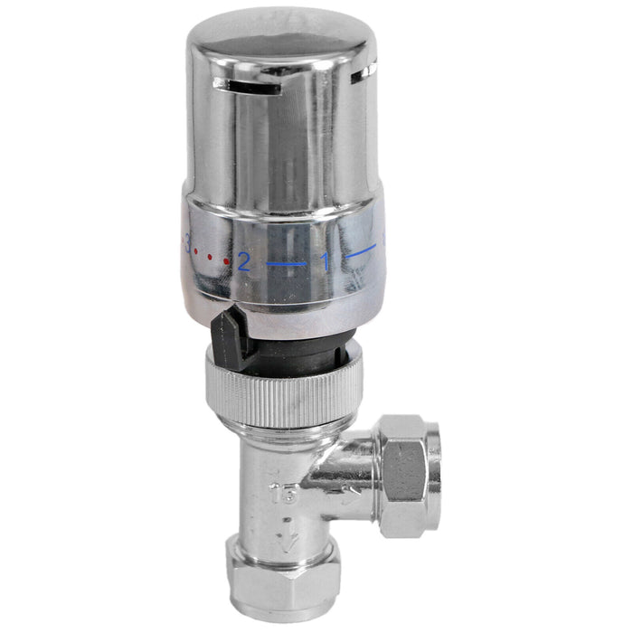 TOWER Thermostatic Radiator Valve Angled TRV Rad Lockshield Chrome Valves Set