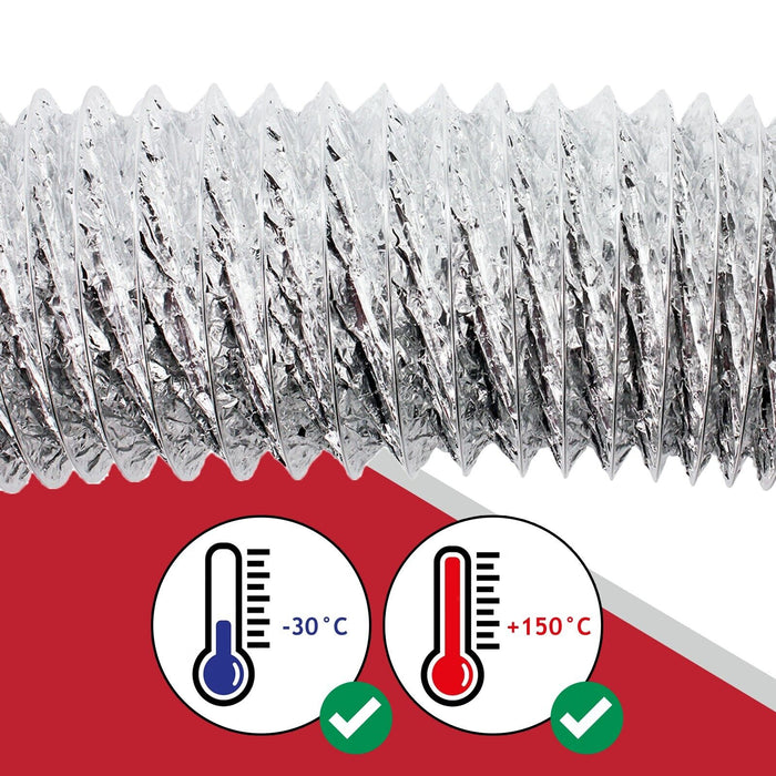 Universal Tumble Dryer Aluminium Duct Vent Hose + 2 x Pipe Clips (4" / 100mm x 5 Metres)