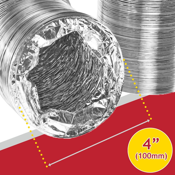 Universal Tumble Dryer Aluminium Duct Vent Hose + 2 x Pipe Clips (4" / 100mm x 5 Metres)