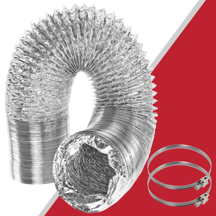 Universal Tumble Dryer Aluminium Duct Vent Hose + 2 x Pipe Clips (4" / 100mm x 5 Metres)