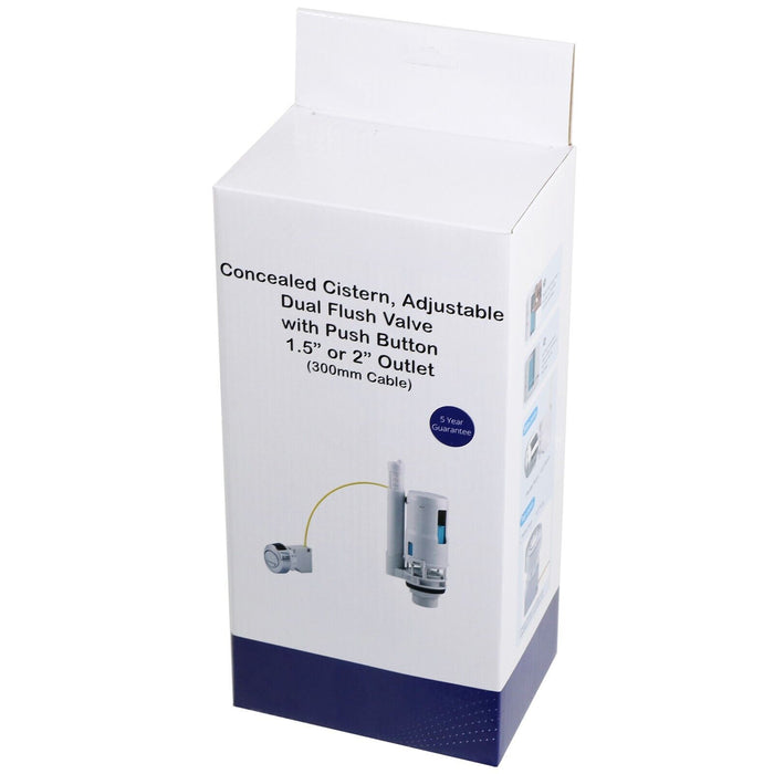 Adjustable Dual Flush Toilet Valve Concealed Cistern with Push Button (1.5" / 2" Outlet, 300mm Cable)