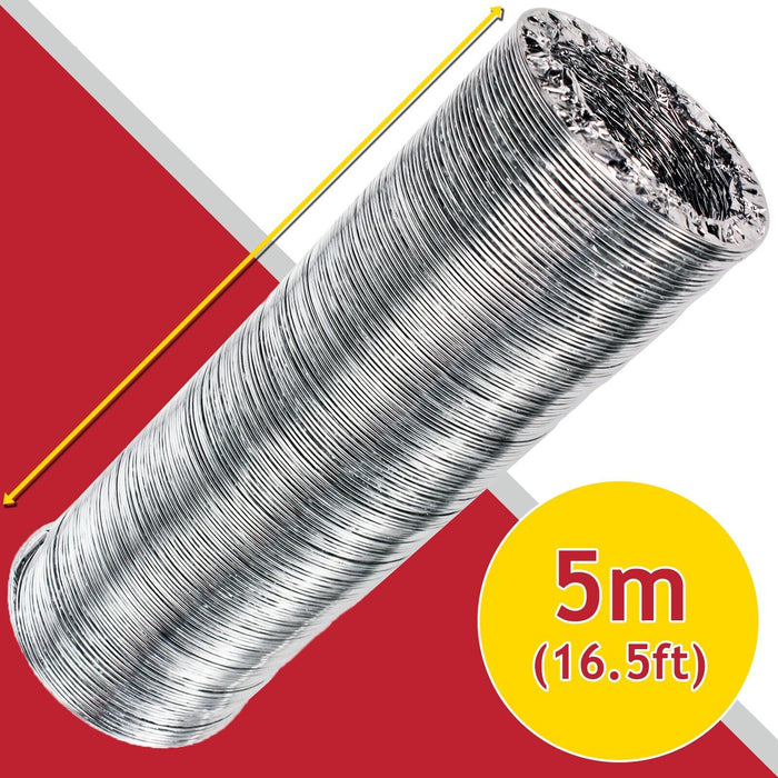 Universal Tumble Dryer Aluminium Duct Vent Hose + 2 x Pipe Clips (4" / 100mm x 5 Metres)