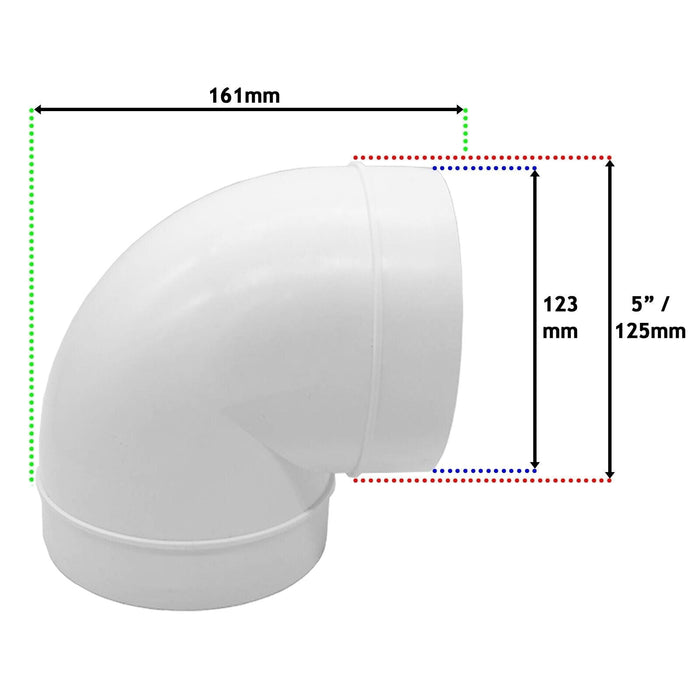 Cooker Hood Bend Elbow Duct 90 Degree Vent Hose Pipe Tube Male Ducting Connector (5" / 125mm)